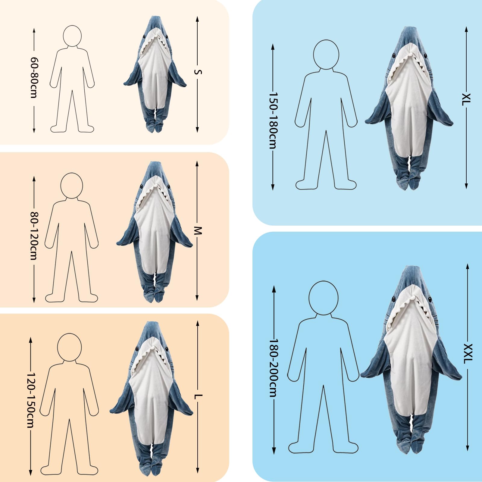 QUSLLIS Shark Blanket - Coperta squalo - in morbidissima e accogliente flanella con cappuccio, tuta squalo, coperta squalo con cappuccio, sacco a pelo squalo indossabile per adulti e bambini XL