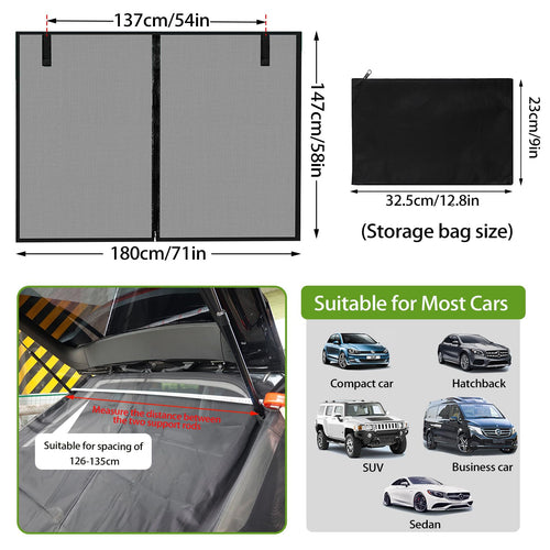 Kofferraumabdeckung Sonnenschutz,180×150cm Heckklappe Flügeltür Kofferraumabdeckung,Auto Heckklappe Moskitonetz,Sonnenschutz Gardinen Vorhang,für Dach Caravan Camper Van Camping