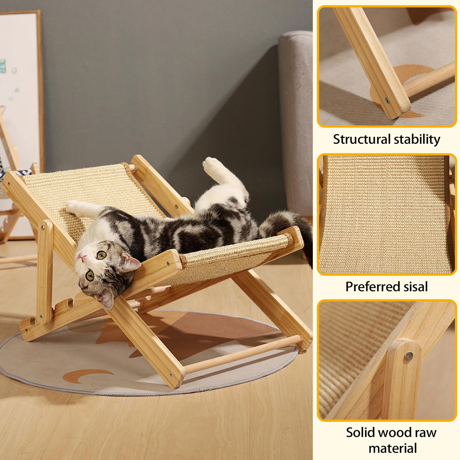Katzenbett - Verstellbares Katzenbett mit Hammock, Stabiler Ruheplatz für Katzen Bis 10kg, Ideal für Katzen, Welpen und Kleintiere, Katze Beliebtem Sisal-Kratzfläche