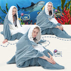 QUSLLIS Shark Blanket - Coperta squalo - in morbidissima e accogliente flanella con cappuccio, tuta squalo, coperta squalo con cappuccio, sacco a pelo squalo indossabile per adulti e bambini XL