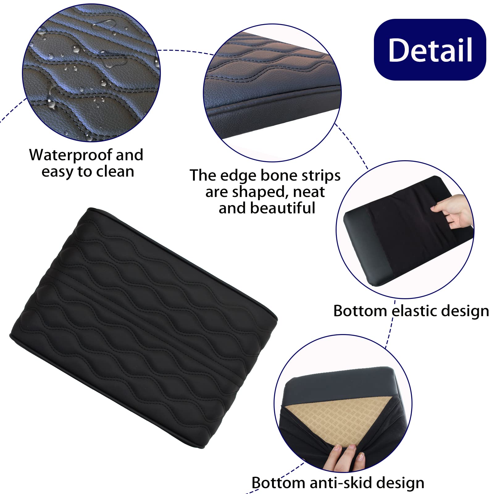 Armlehnenbox aus Gedächtnisschaum für Fahrzeuge - Leather Car Armrest Box Pad, Universal Auto Armlehnen Auflage, Auto Mittelkonsole Pad, Mittelkonsole Abdeckung, Dicke 5cm(Schwarz)