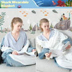 QUSLLIS Shark Blanket - Coperta squalo - in morbidissima e accogliente flanella con cappuccio, tuta squalo, coperta squalo con cappuccio, sacco a pelo squalo indossabile per adulti e bambini XL