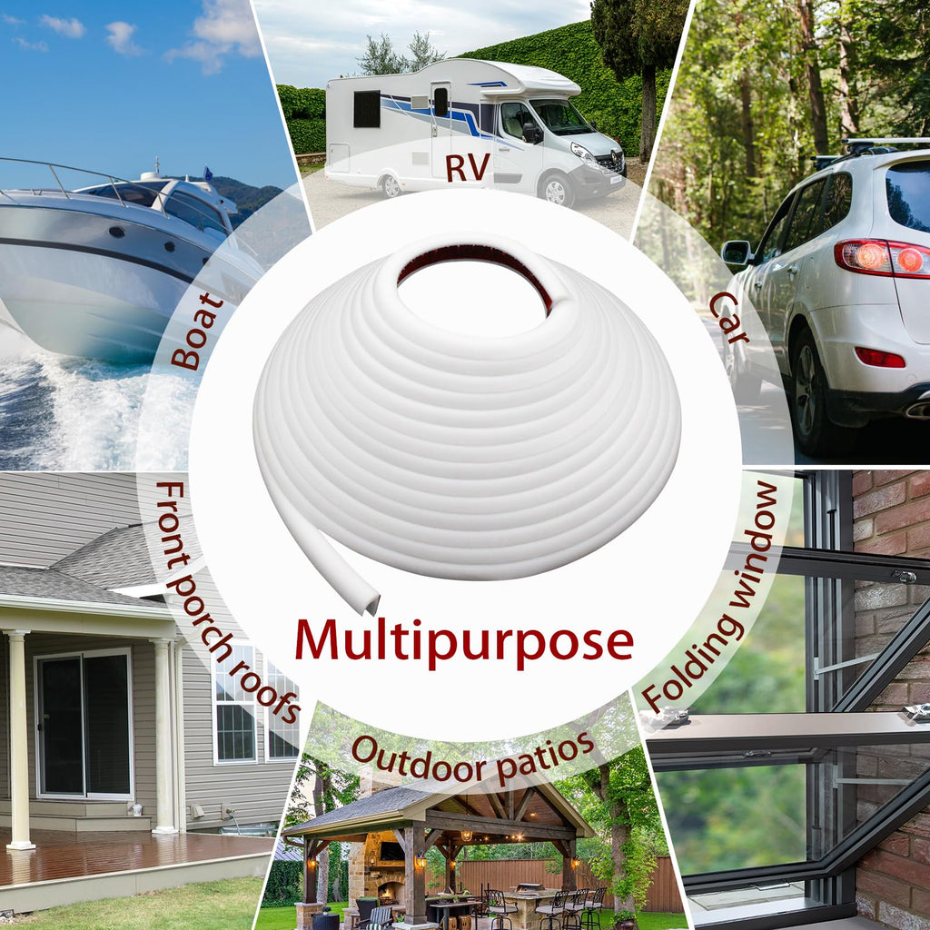 RV-Regenrinnen, 10 Meter lang, Gummi-Tropfleiste, PVC-Regenstreifen, J-förmige Dachregenumleitung, selbstabdichtendes Klebeband, geeignet für Autotüren Wohnwagen (weiß)