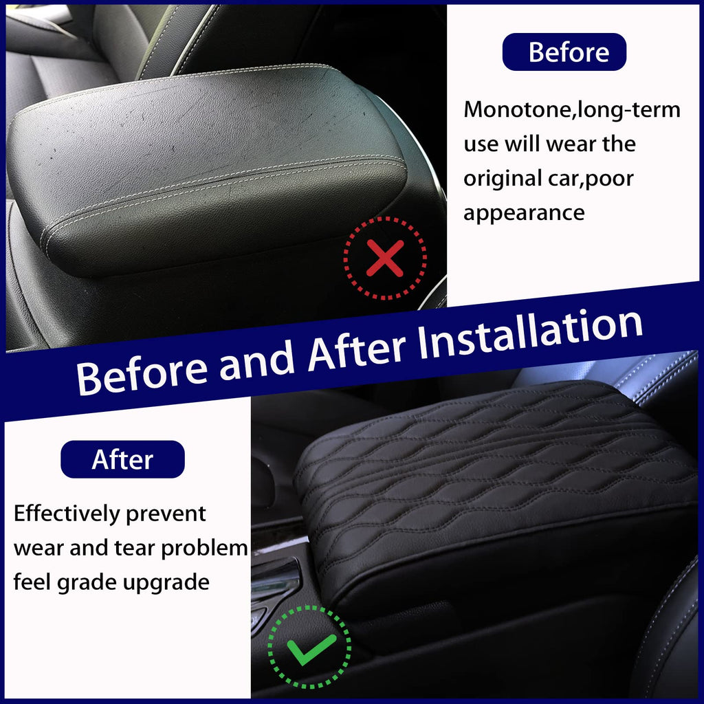 Armlehnenbox aus Gedächtnisschaum für Fahrzeuge - Leather Car Armrest Box Pad, Universal Auto Armlehnen Auflage, Auto Mittelkonsole Pad, Mittelkonsole Abdeckung, Dicke 5cm(Schwarz)