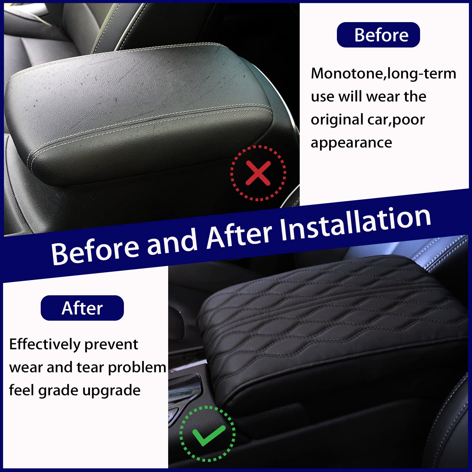 Armlehnenbox aus Gedächtnisschaum für Fahrzeuge - Leather Car Armrest Box Pad, Universal Auto Armlehnen Auflage, Auto Mittelkonsole Pad, Mittelkonsole Abdeckung, Dicke 5cm(Schwarz)