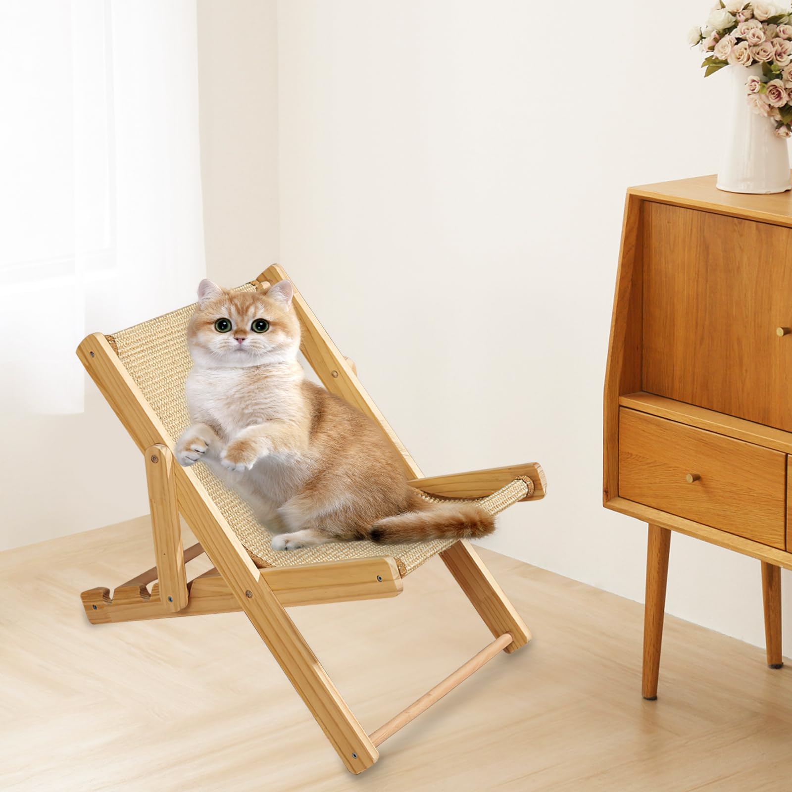 Katzenbett - Verstellbares Katzenbett mit Hammock, Stabiler Ruheplatz für Katzen Bis 10kg, Ideal für Katzen, Welpen und Kleintiere, Katze Beliebtem Sisal-Kratzfläche