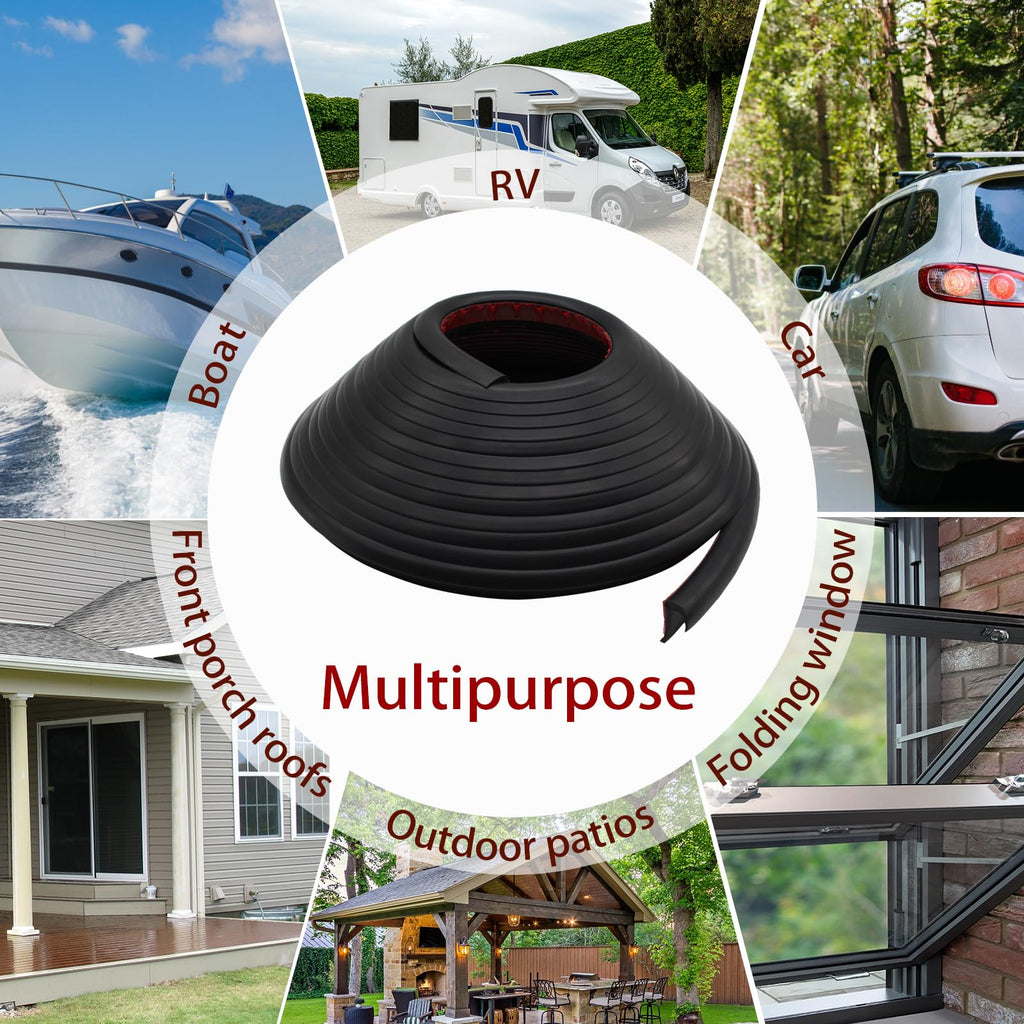 RV-Regenrinnen, 10 Meter lang, Gummi-Tropfleiste, PVC-Regenstreifen, J-förmige Dachregenumleitung, selbstabdichtendes Klebeband, geeignet für Autotüren Wohnwagen (schwarz)