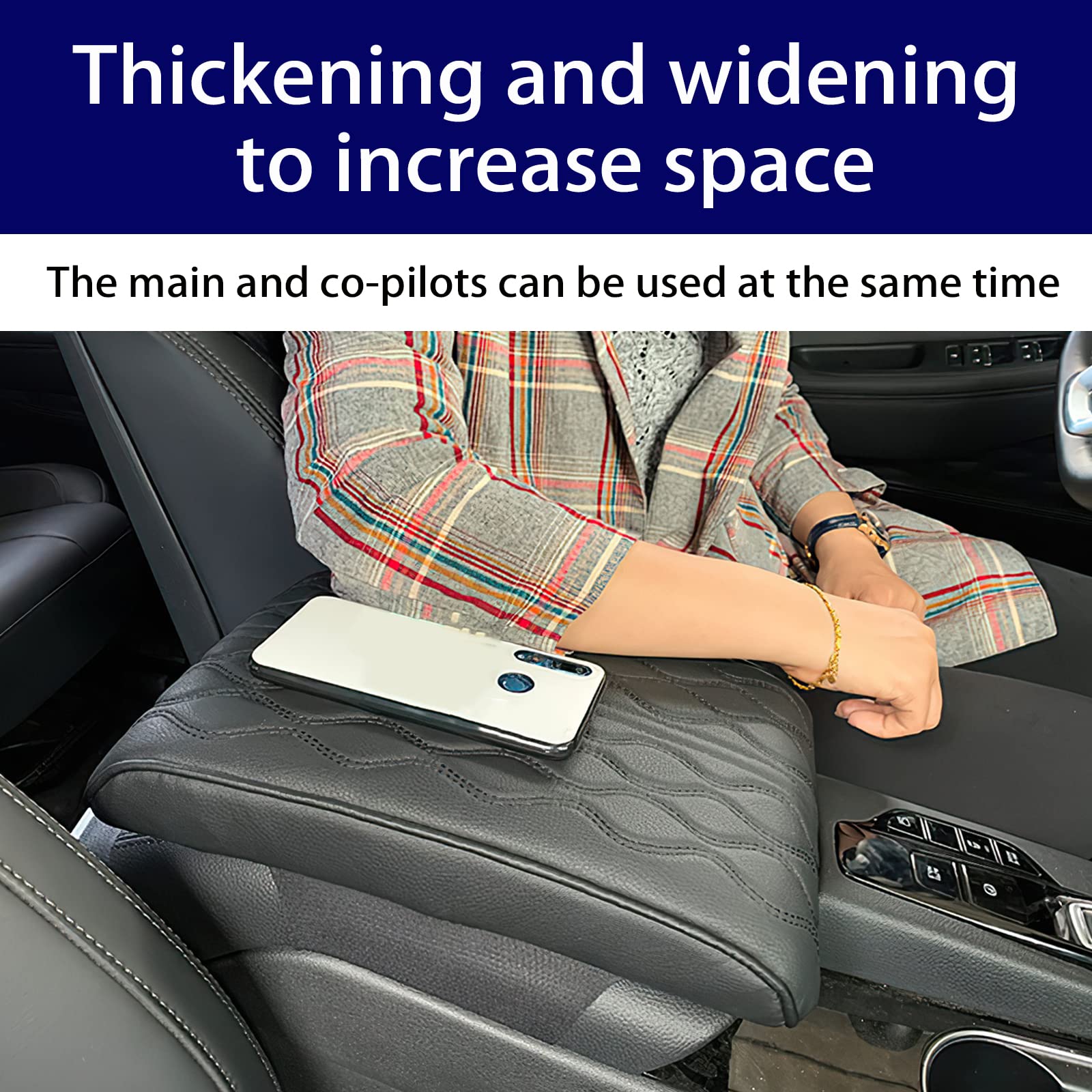 Armlehnenbox aus Gedächtnisschaum für Fahrzeuge - Leather Car Armrest Box Pad, Universal Auto Armlehnen Auflage, Auto Mittelkonsole Pad, Mittelkonsole Abdeckung, Dicke 5cm(Schwarz)